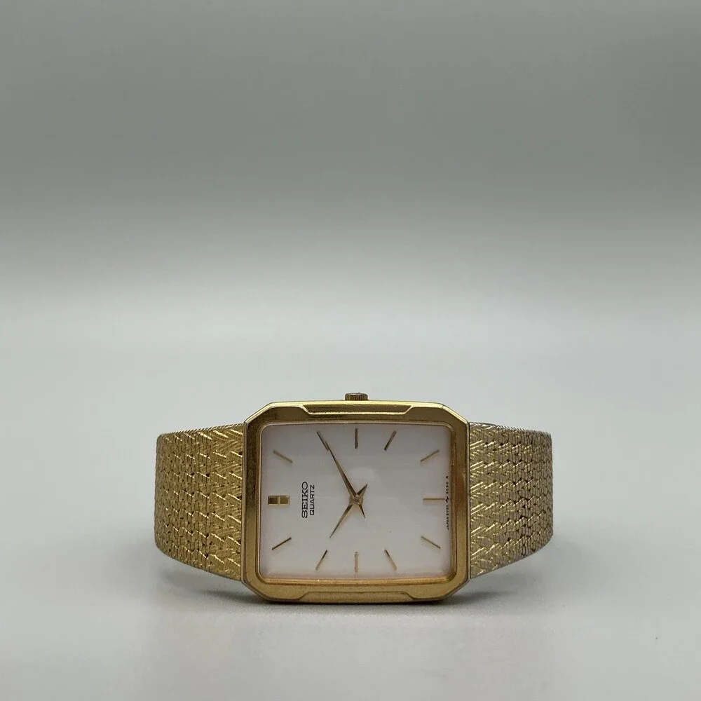 Vintage Seiko Mens Watch 25mm Tank Gold Tone 5Y30-5849 New Battery 7